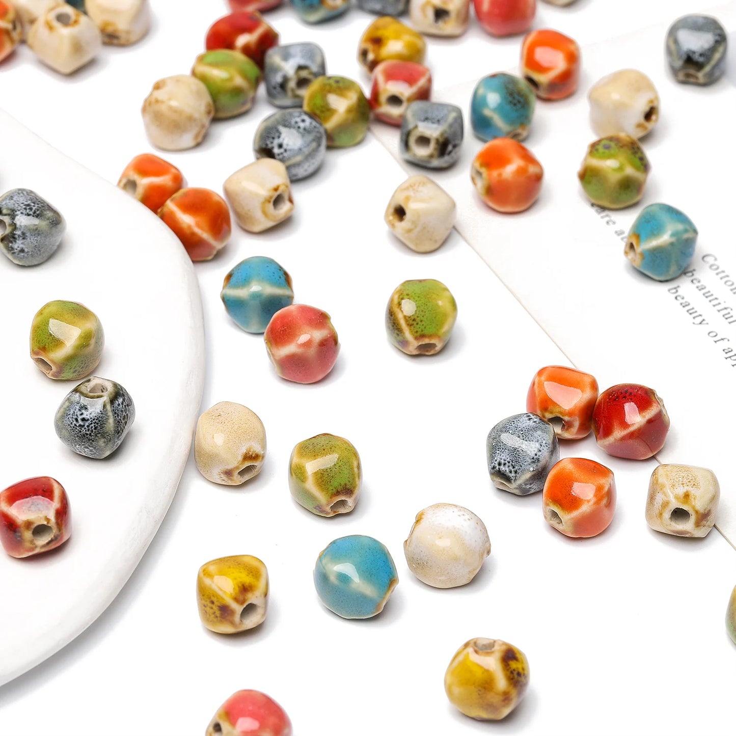 10pcs Irregular Ceramic Beads Large Hole Spacer Beads for Jewelry Making DIY Supplies Charms Bracelet Necklace Accessories 10mm