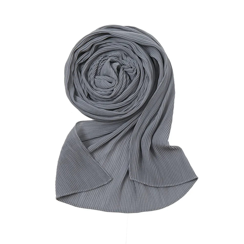 Big Size Pleated Chiffon Hijab Scarf for Muslim Women Turban Pashmina Shawls and Scarves Women Bandana Headband Hijabs Headscarf