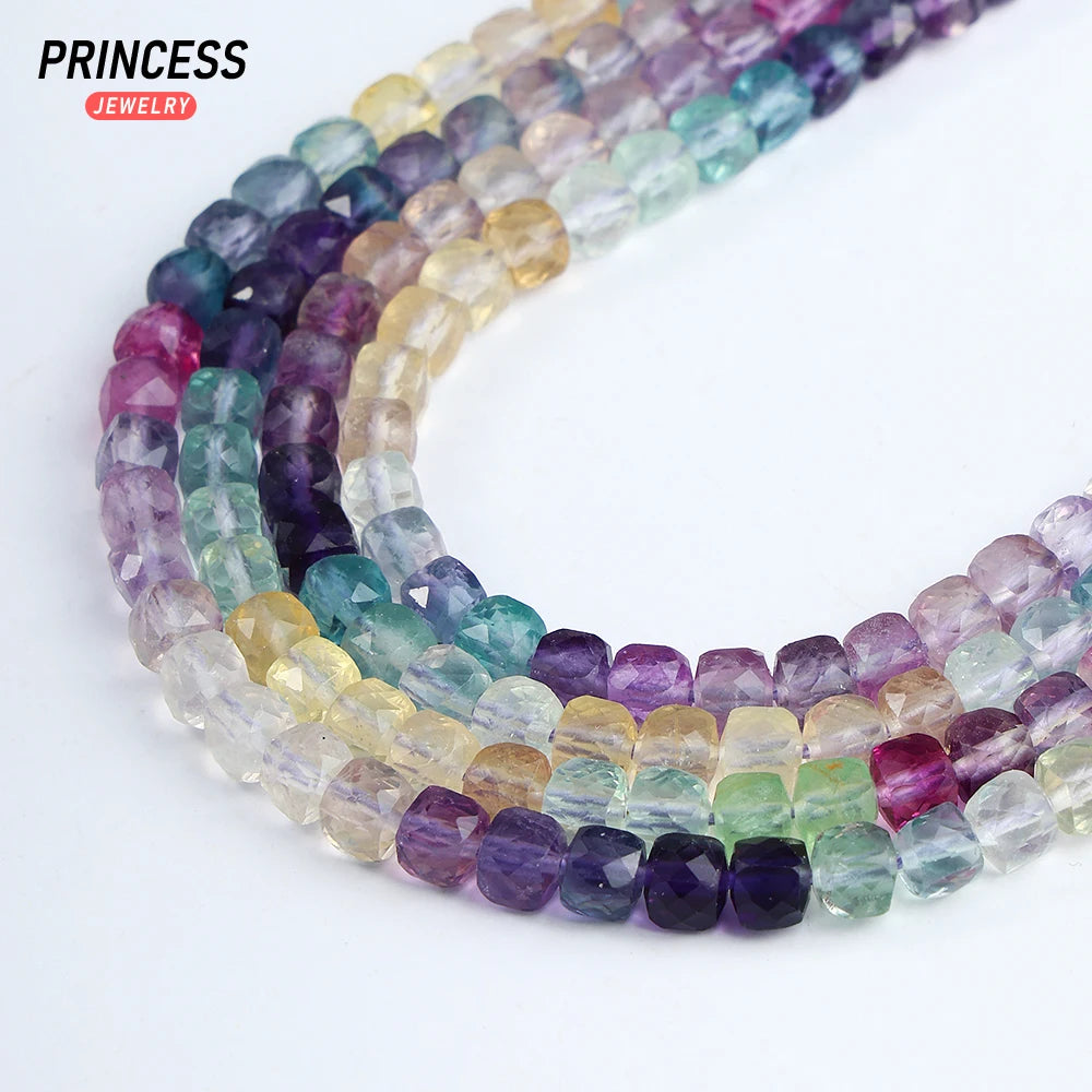 A++ Natural 4mm Colorful Fluorite Cube Faceted Beads for Jewelry Making Bracelet Necklace Wholes DIY Stone Beads Accessories