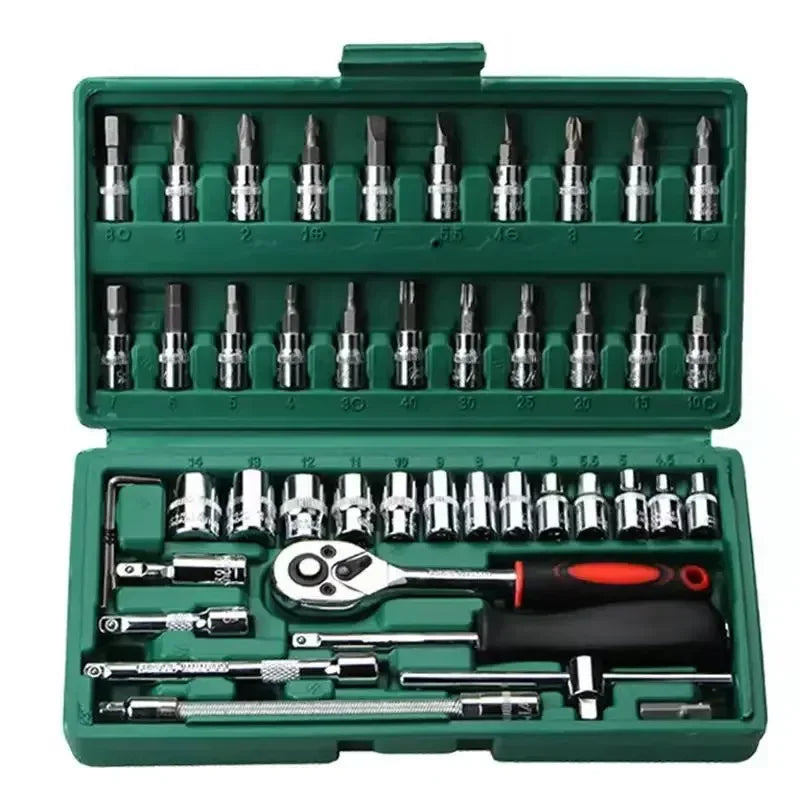 46pcs Car Repair Tool Kit 1/4-Inch Socket Set Car Repair Tool Ratchet Torque Wrench Combo Auto Repairing Set Mechanic Tool