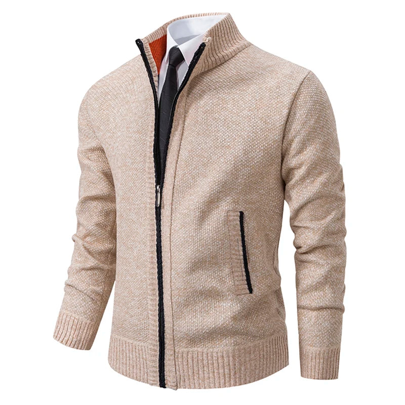 Autumn And Winter New Jersey Men's Casual Sports Coat Solid Color Stand Collar weater Grab Fleece Warm Zipper Cardigan