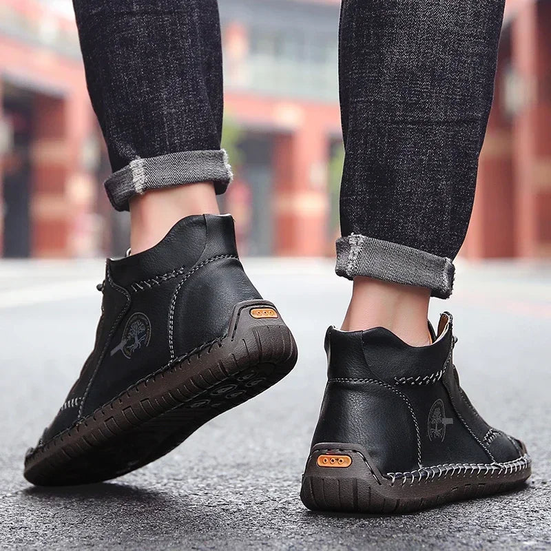 Classic Leather Men Shoes Lightweight Mens Casual Shoes Handmade Men Ankle Boots Outdoor Walking Sneakers Work Boots Size 48