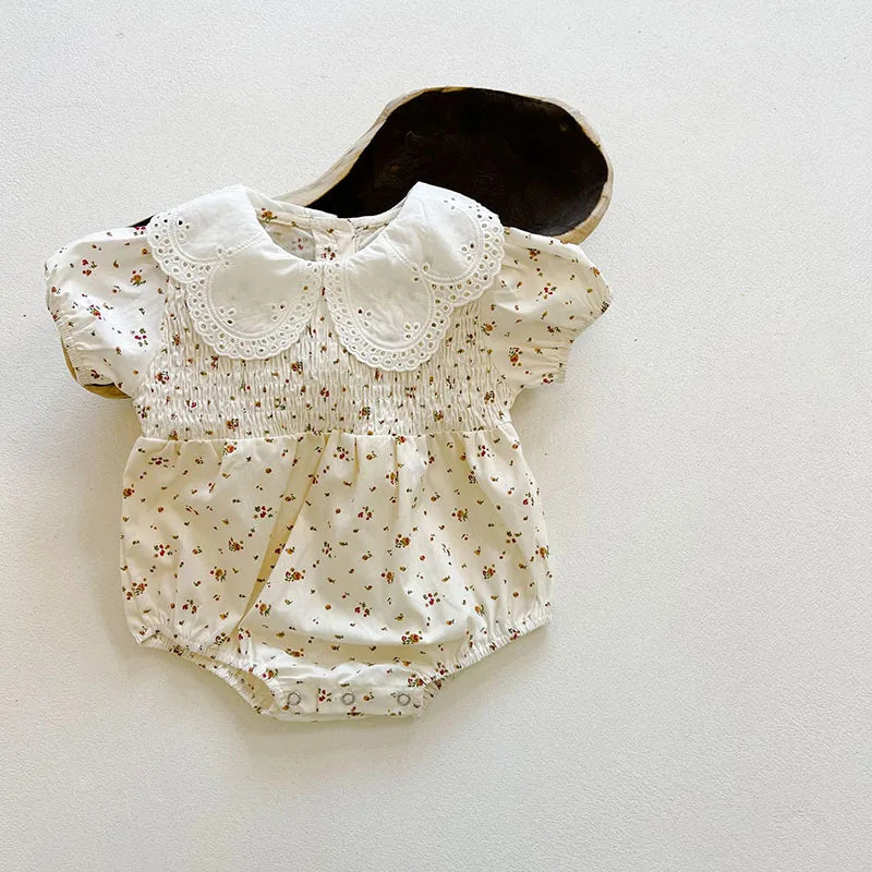 Summer Baby Bodysuits Infant Girls Floral Peter pan Collar Bodysuit Toddler Outfit Babe Clothes