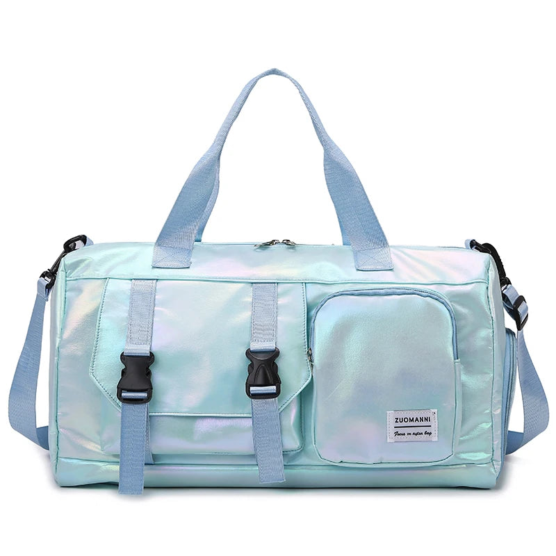 Holographic Glamour Duffel Bag - Spacious,Stylish Shoulder Tote with Shoe Compartment for Effortless Weekend Escapes -