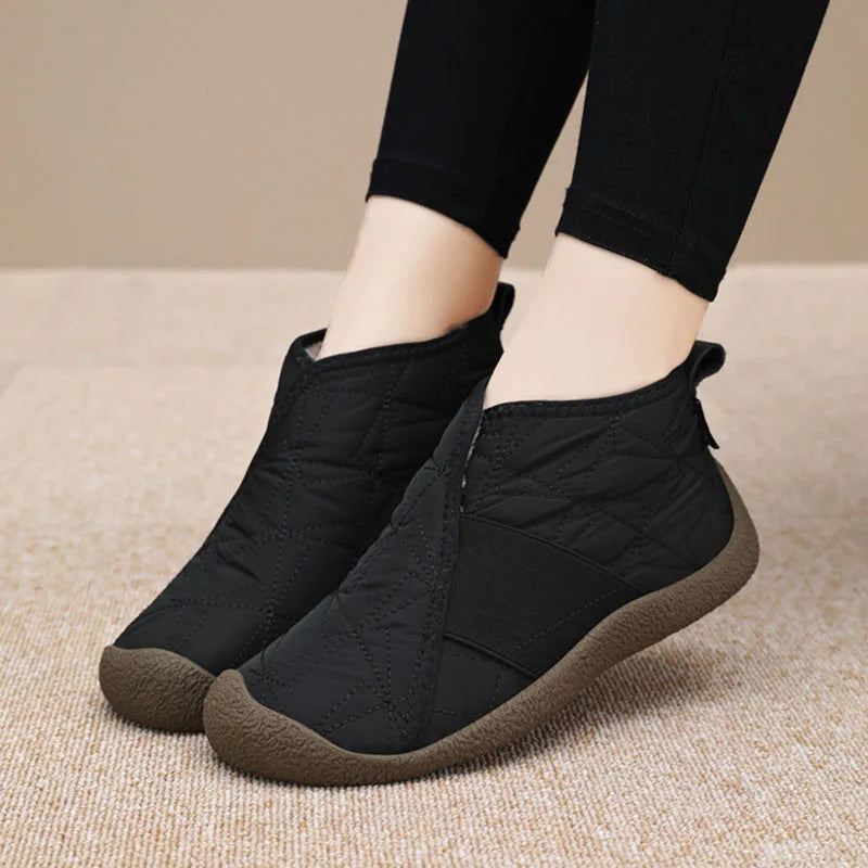 Winter Warm Plush Ankle Boots for Women 2024 New Waterproof Non-Slip Snow Boots Woman Slip-On Flat Heel Warm Cotton Padded Shoes