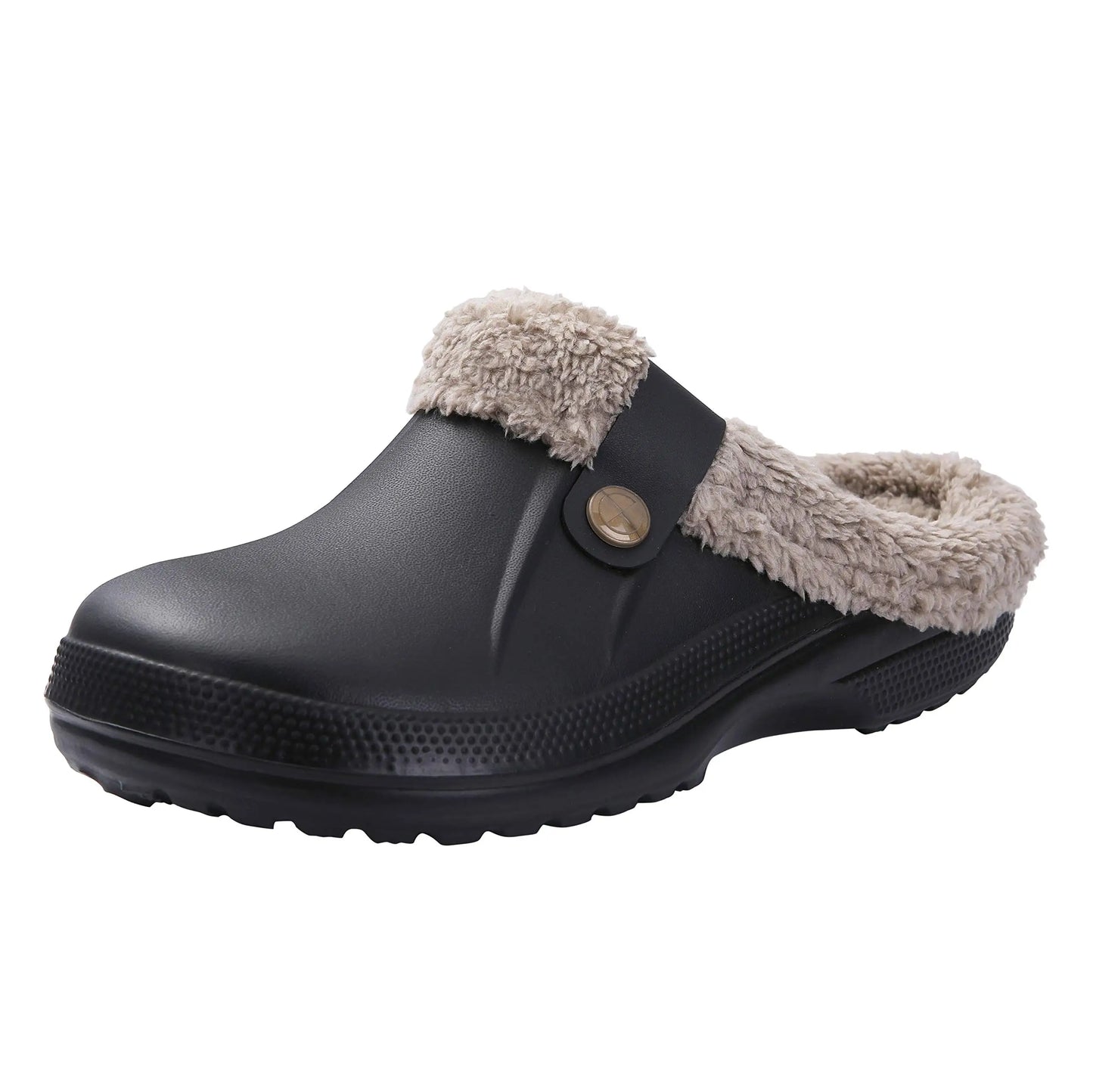 Shevalues Fuzzy Men Clogs Slippers Winter Fur Men Slippers Waterproof Garden Shoes Men Warm House Shoes Anti-slip Fur Slippers