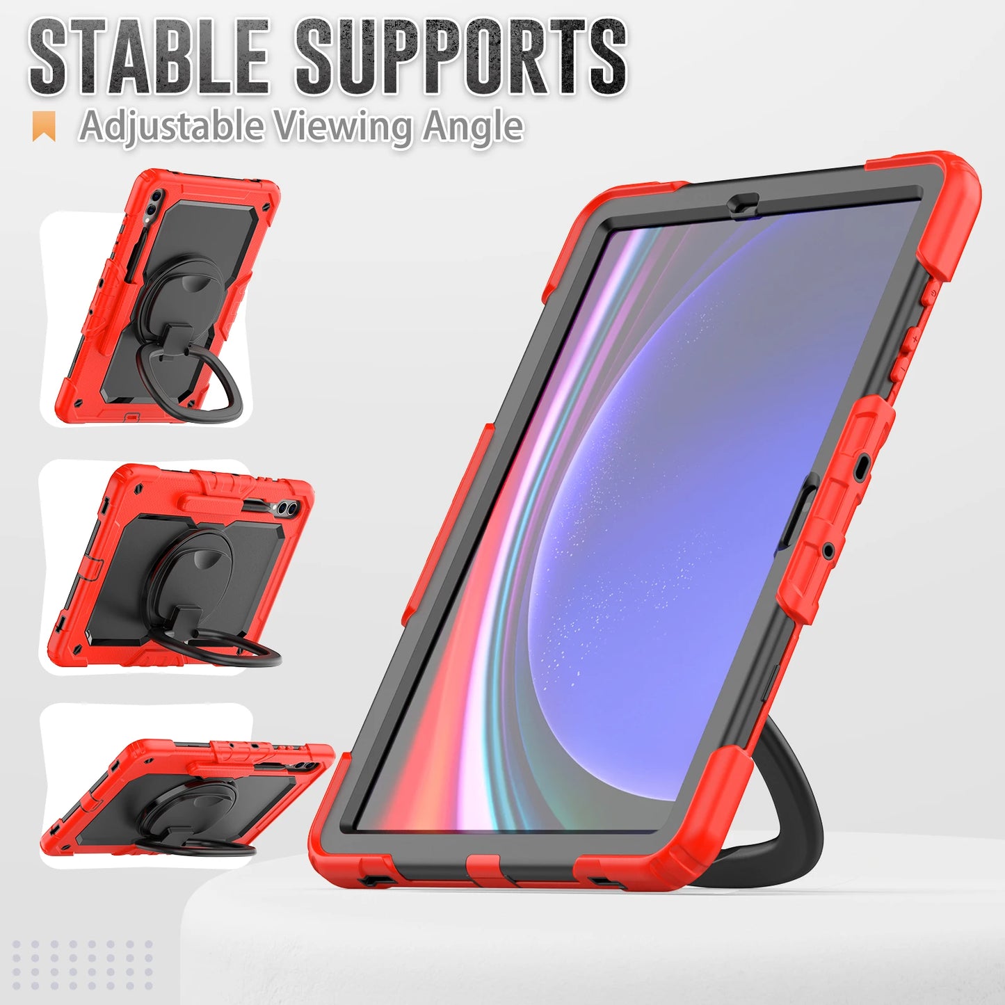 Rotatable Armor Case Universal For Galaxy Tab S10 S9 FE Plus 12.4inch SM-X820 X826 X810 X816 X610 X616 Heavy Duty Cover 3-Layers