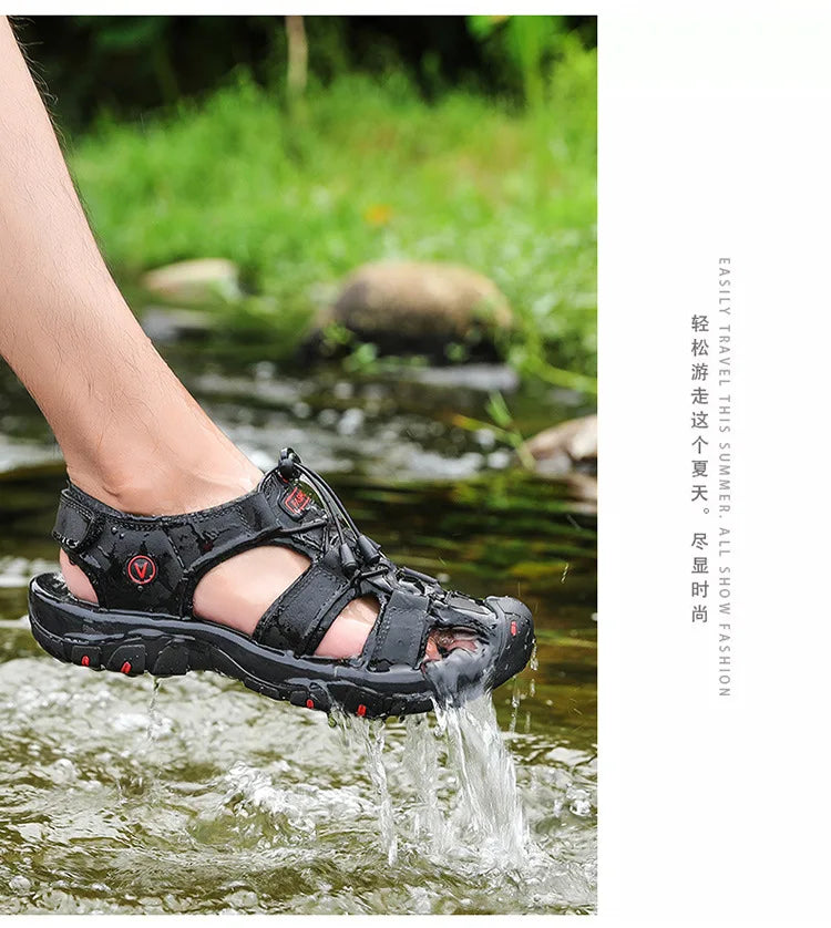 2023 Genuine Leather Men Shoes Summer New Large Size Men's Sandals Men Sandals Fashion Sandals Slippers Big Size 38-47