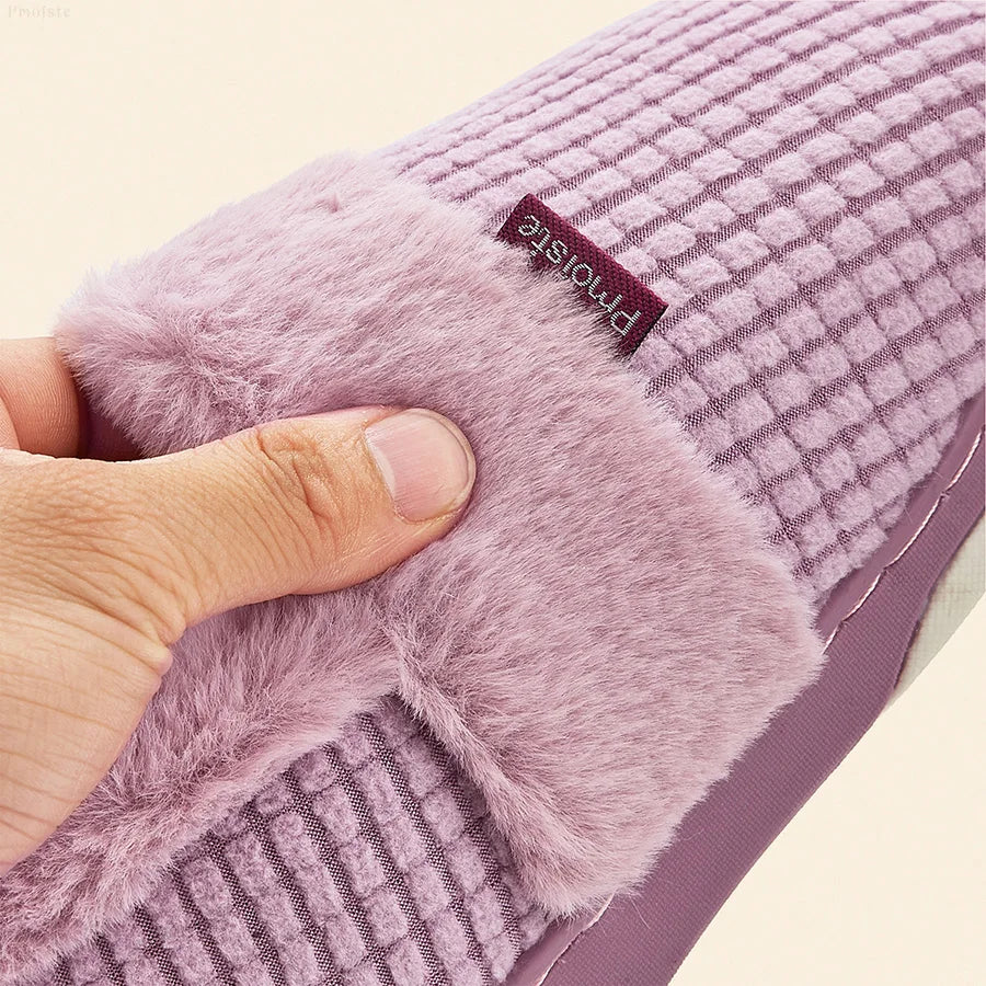 Winter Home Slippers for Women Bedroom Anti-slip House Cotton Shoes Warm Plush Couples Indoor Slippers