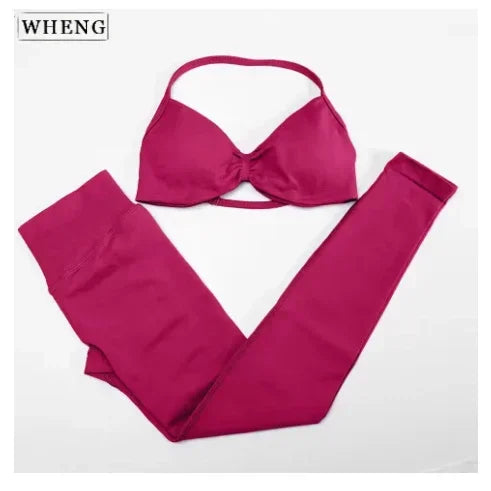 Four Seasons New Gym Fashion Yoga Gym Clothing Hip Pants Neck Bra Comfortable Dopamine Pilates Set
