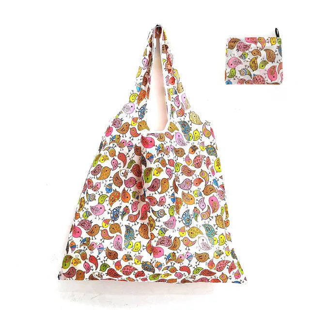 Foldable Shopping Bag Reusable Travel Grocery Bag Eco-Friendly One Shoulder Handbag For Travel Cartoon Cactus Printing Tote Bag