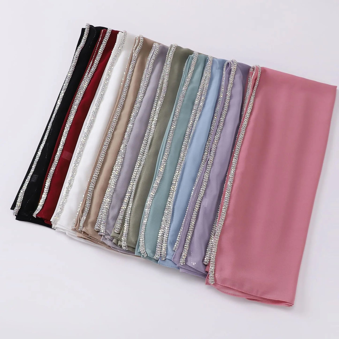 Shiny Crystal Edge Chiffon Hijab Scarf  Head Scarf Headwraps for Women  Foulard En Mousseline Hijabs for Woman Turban Femme