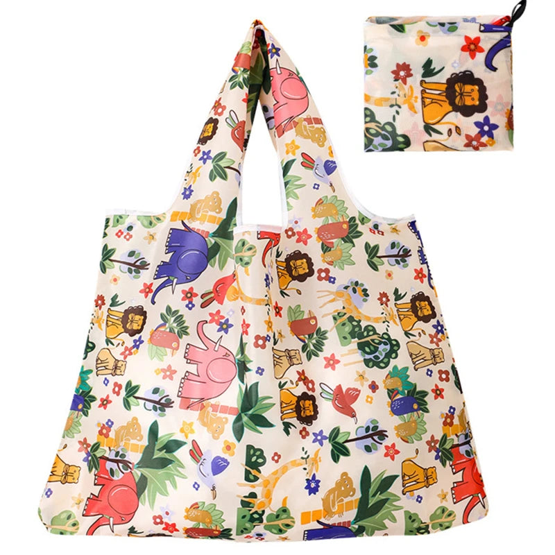 Reusable Folding Shopping Bag Eco-friendly Supermarket Tote Bags Portable Cartoon Animal Lemo Strawberry Printing Grocery Bag