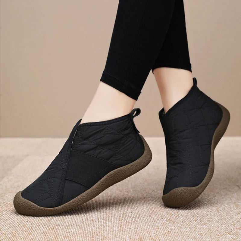 Winter Warm Plush Ankle Boots for Women 2024 New Waterproof Non-Slip Snow Boots Woman Slip-On Flat Heel Warm Cotton Padded Shoes