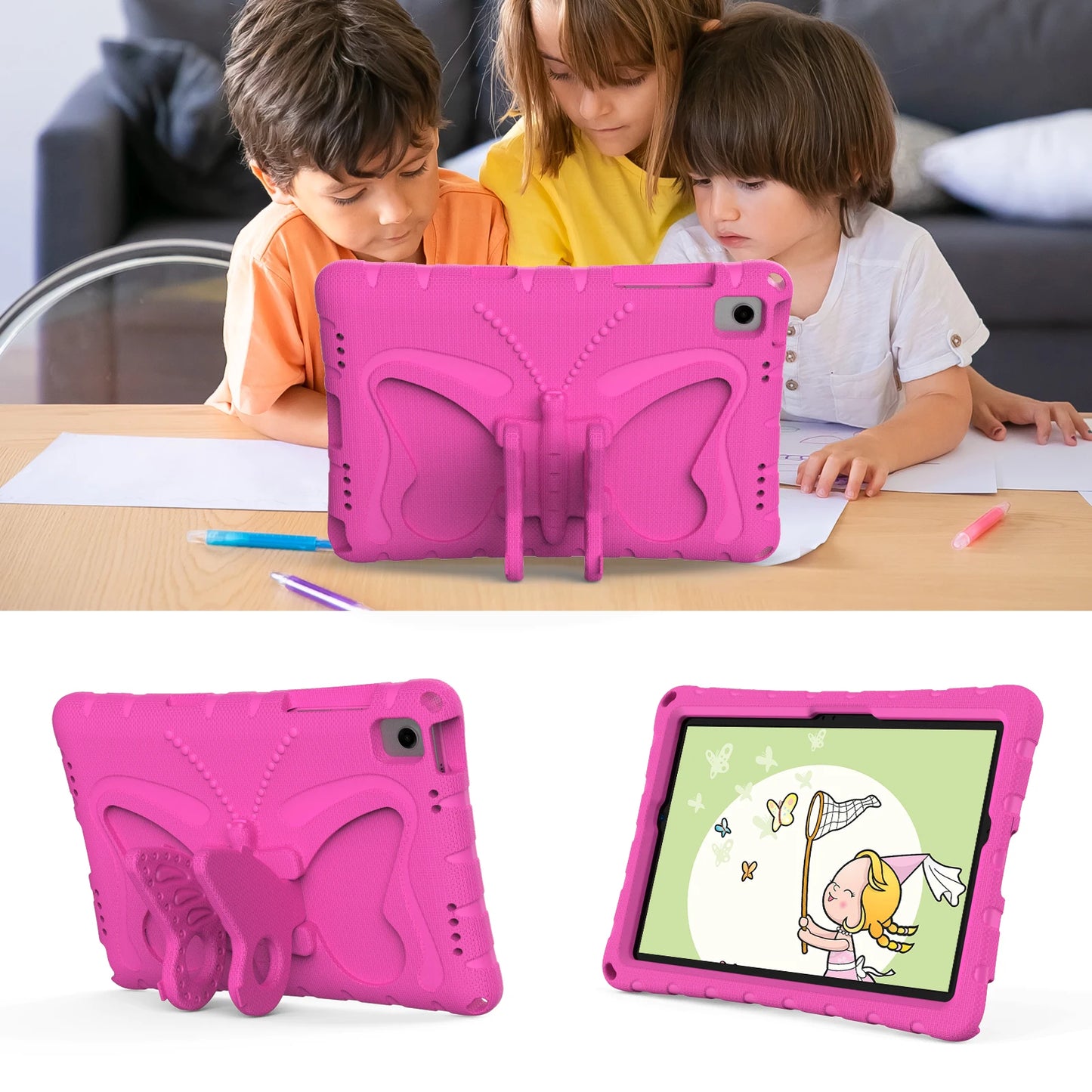 EVA Butterfly Kids Case For Galaxy Tab A9 8.7" Plus 11" A7 Lite SM-X110 X115 X210 X216 T220 T225 Stand Cover For A 8.0 T290 T295