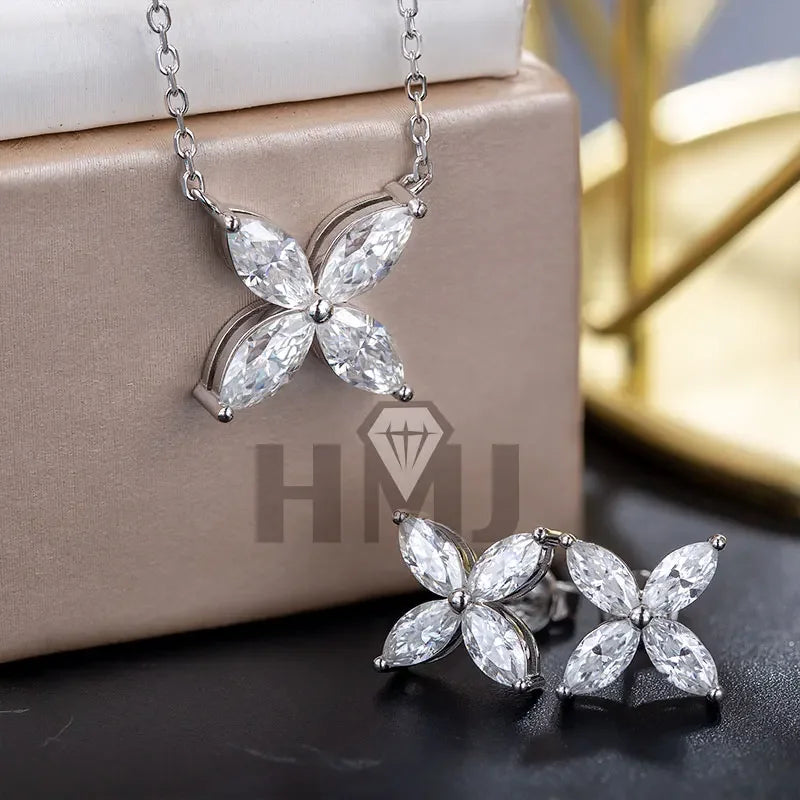 Real Moissant1 Carat D Color  Earrings Necklace 100% 925 Sterling Silver Plated 18K Gold Engagement Wedding Party Fine Jewelry