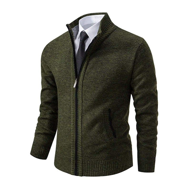 Autumn And Winter New Jersey Men's Casual Sports Coat Solid Color Stand Collar weater Grab Fleece Warm Zipper Cardigan