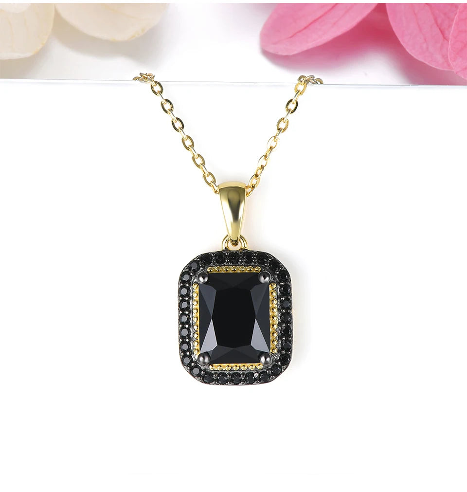 Natural Black Spinel Solid Sterling Silver Yellow Gold Plated Pendants 2.9 Carats Genuine Gemstone Classic Fine Jewelry Gifts