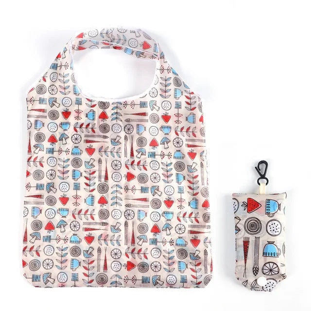 Foldable Shopping Bag Reusable Travel Grocery Bag Eco-Friendly One Shoulder Handbag For Travel Cartoon Cactus Printing Tote Bag