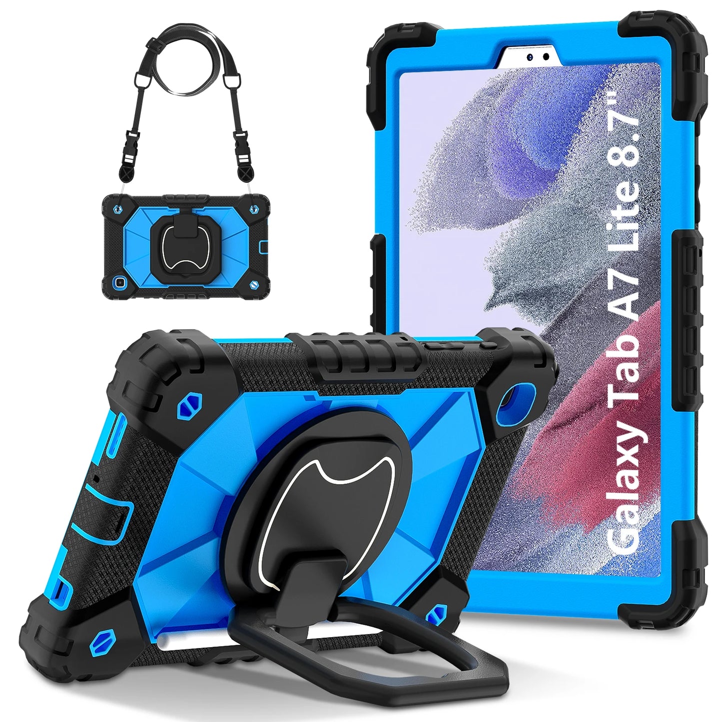 Armor Stand Case For Samsung Galaxy Tab A7 Lite 8.7 2021 SM-T220 SM-T225 Heavy Duty Cover With Neck Strap Rotatble Handle Grip