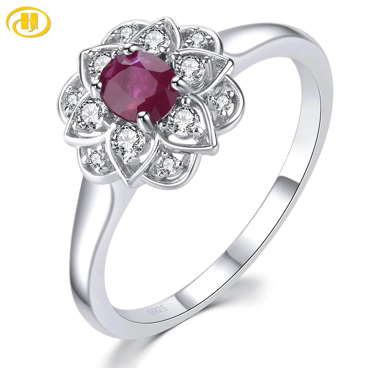 Natural Precious Gemstone Ruby Sterling Silver Rings 0.3 Carats Genuine Gemstone Romantic Style S925 Fine Jewelrys Engagement