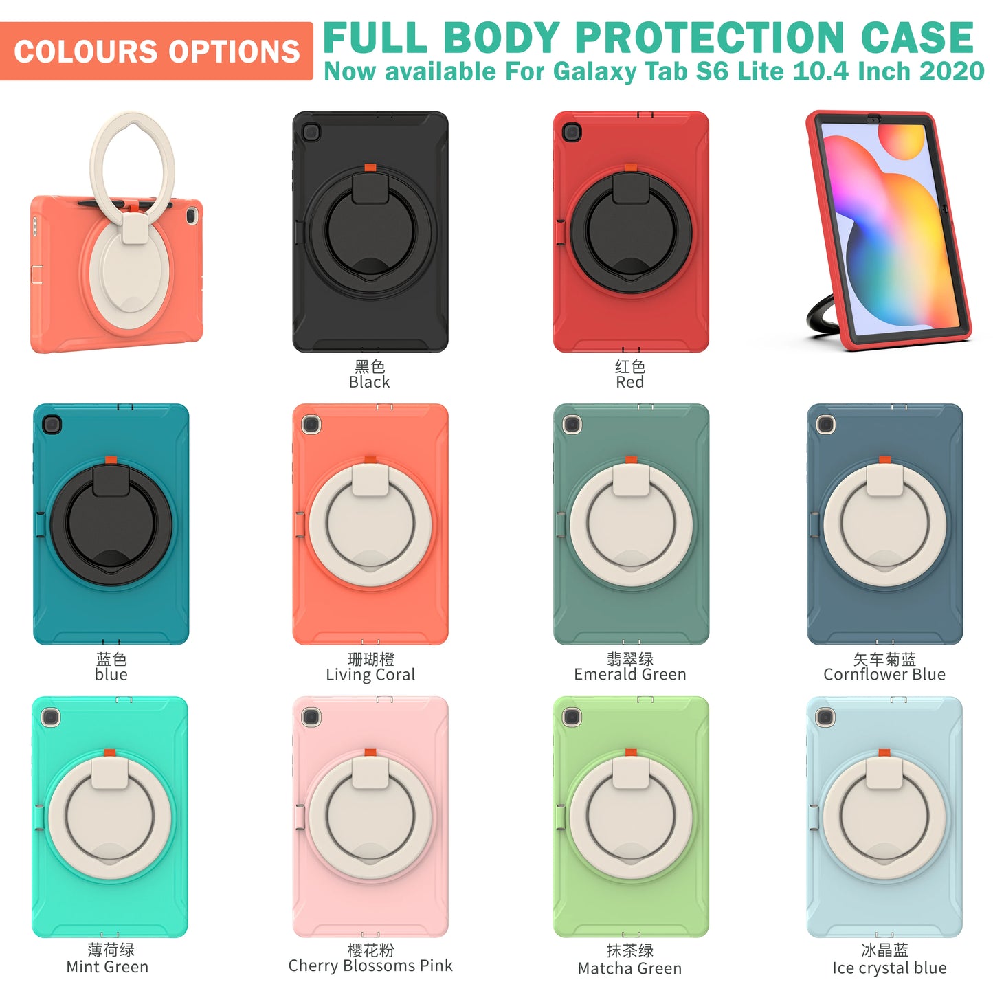 Heavy Duty Case For Samsung Tab S6 Lite 2024 2022 2020 SM-P620 P625 P613 P619 P610 P615 10.4 inch 3-in-1 Cover Shockproof TPU+PC