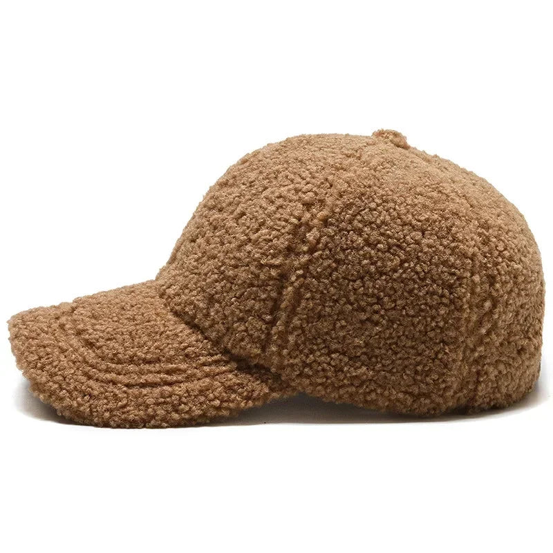 Big Head Solid Artificial Lamb Wool Baseball Cap Women Men Autumn Winter Hats Keep Warm Cap Plush Baseball Caps Outdoor  Dad Hat