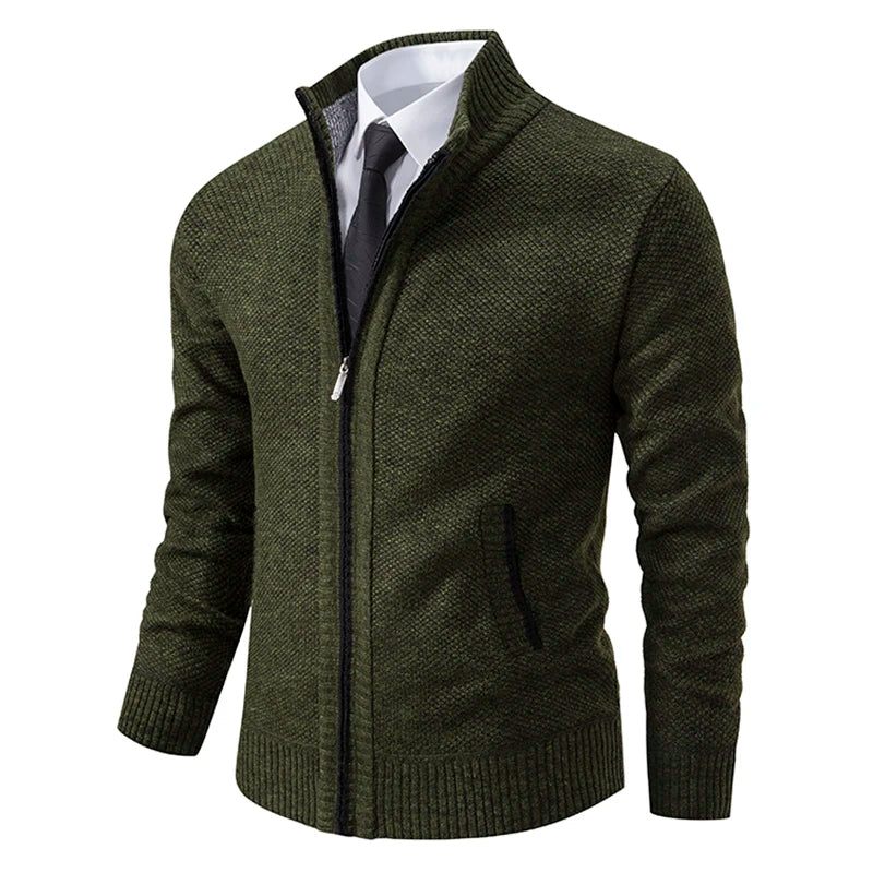 Autumn And Winter New Jersey Men's Casual Sports Coat Solid Color Stand Collar weater Grab Fleece Warm Zipper Cardigan