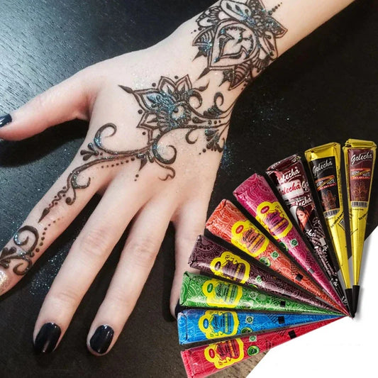 1Pc Multi Colors GOLECHA Cones Indian Henna Tattoo Paste For Temporary Tattoos Hand Painted Body Art Sticker Mehndi Pigment