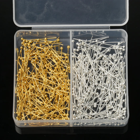 400pcs 20mm Boxed Gold Silver Color Ball Pins Head Pins For Jewelry Making Findings Earrings DIY Accessories Ball Pins Needles