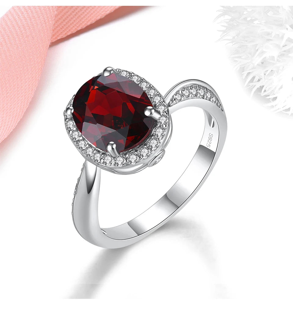 Natural Garnet 925 Sterling Silver Ring 2.8 Carats Genuine Gemstone Birthday Gift Classic Style Fine Jewelry