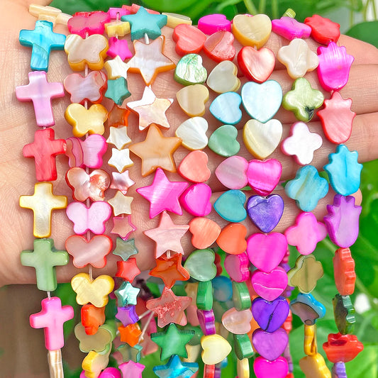 Natural Shell Beads Multicolor Mother of Pearl Love Star Cross Loose Spacer Beads for Jewelry Making DIY Bracelet Accessories