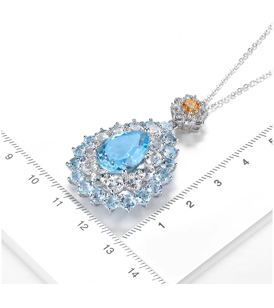 Natural Sky Blue Topaz Pendant 23 Carats Genuine Topaz Citrine Multicolor Original Design S925 Fine Jewelry Gifts Top Quality