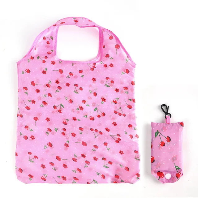 Foldable Shopping Bag Reusable Travel Grocery Bag Eco-Friendly One Shoulder Handbag For Travel Cartoon Cactus Printing Tote Bag