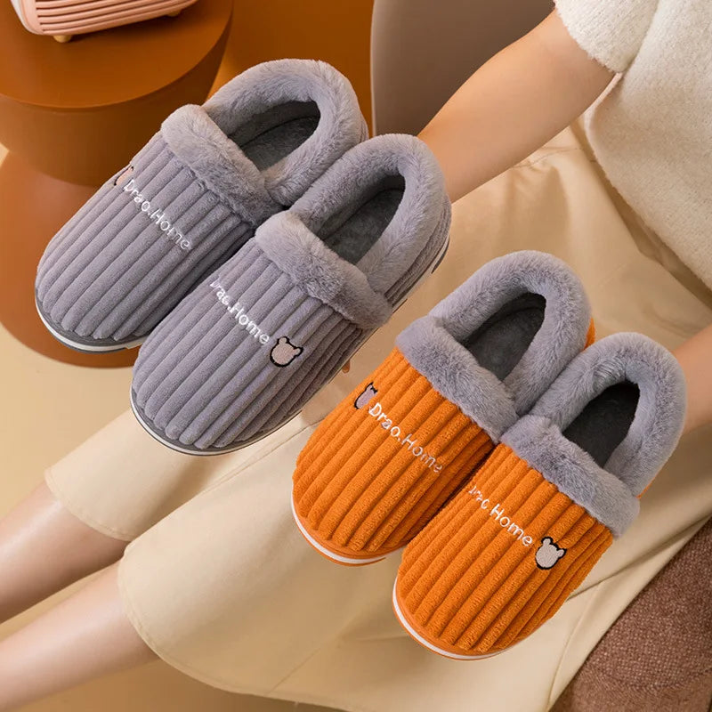 Comwarm New Women Slippers Winter Warm Plush Fur Antiskid Cloud Slippers Outdoor Breathable Thick Flat Sole Soft Home Slippers