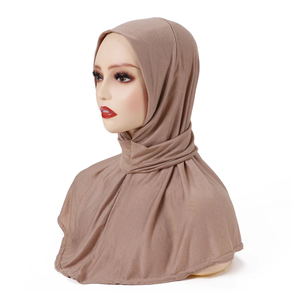 New Modal Muslim Hijab Cap Strap Button Instant Undercap Head Wrap For Women Inner Solid Color Adjustable Elastic Islam Turban