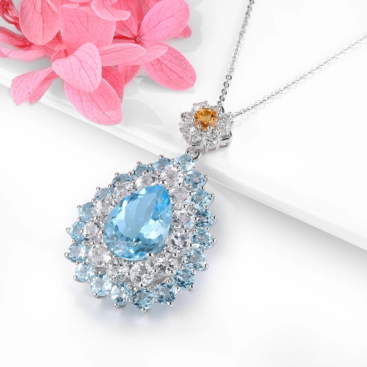 Natural Sky Blue Topaz Pendant 23 Carats Genuine Topaz Citrine Multicolor Original Design S925 Fine Jewelry Gifts Top Quality