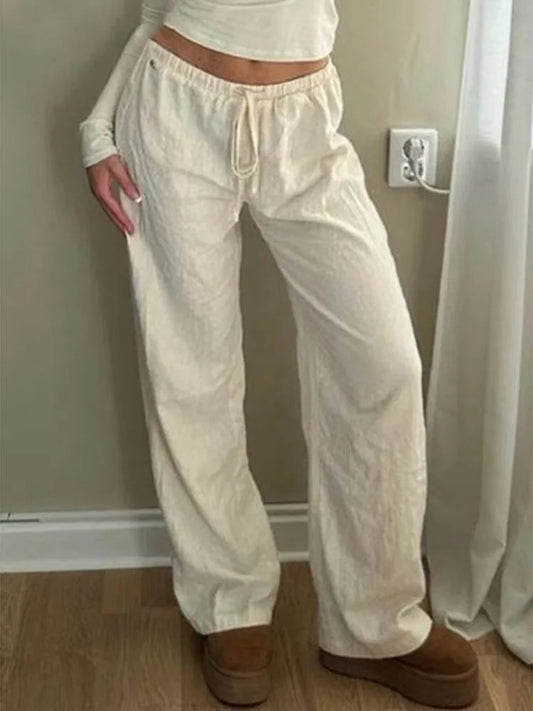 Women's simple soild-color drawstring casual pants,They are loose, trendy, straight-tube style, lazy and comfortable.