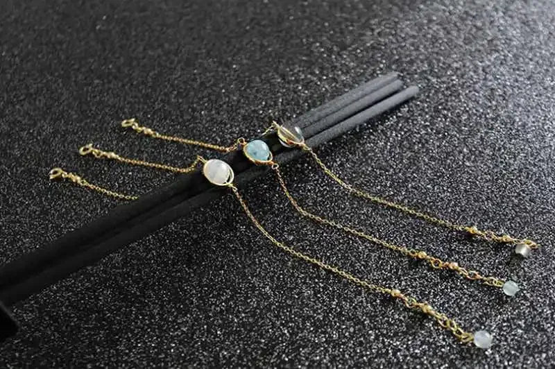 Natural White/Gray Moonstone Aquamarine Bracelets Gold Chain Link 925 Sterling Silver Bracelet for Women Girls Jewelry YBR040