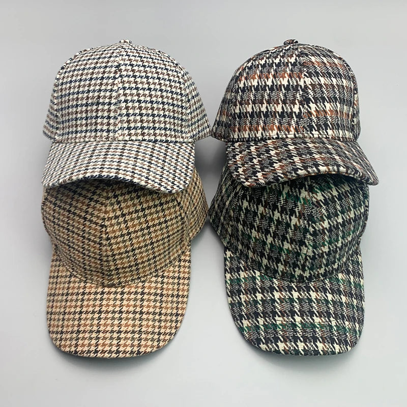 Retro Fashion British style Houndstooth Men Women Baseball Hats Cotton Breathable Streetwear Classic Casual Sport Unisex Caps