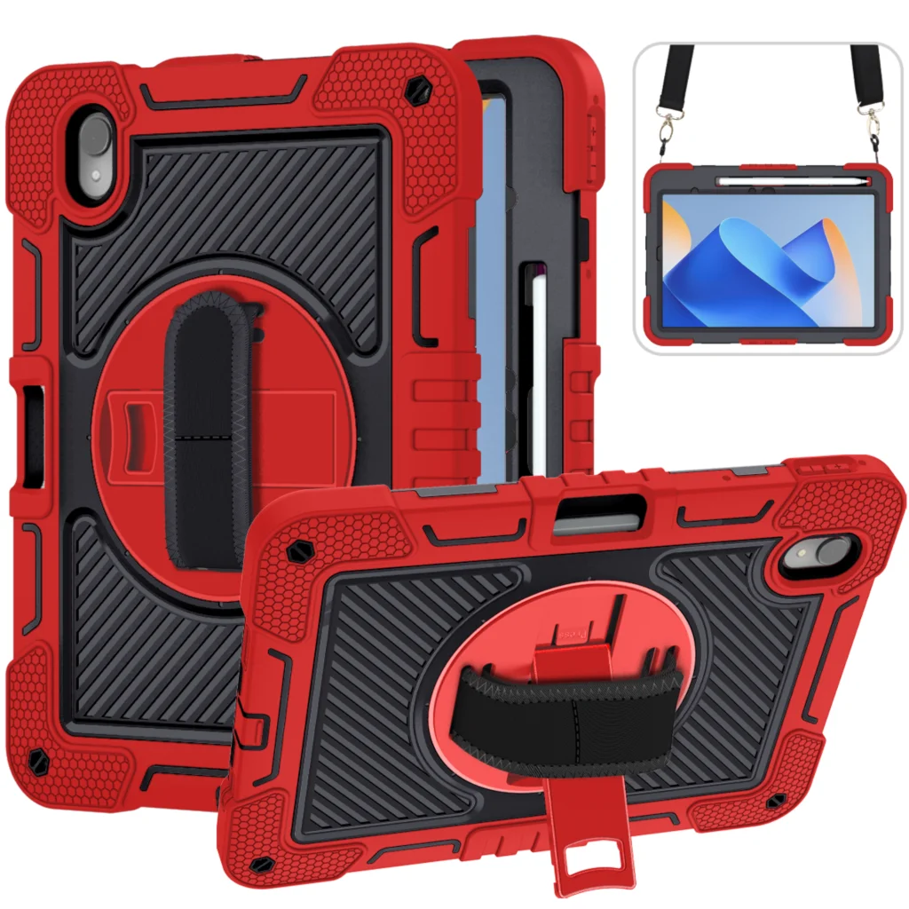 Hand Strap Case For Huawei MatePad 11 2023 SE 10.4 Kickstand 360 Rotating Cover 3 Layers Multi-Functional Shell With Neck Strap