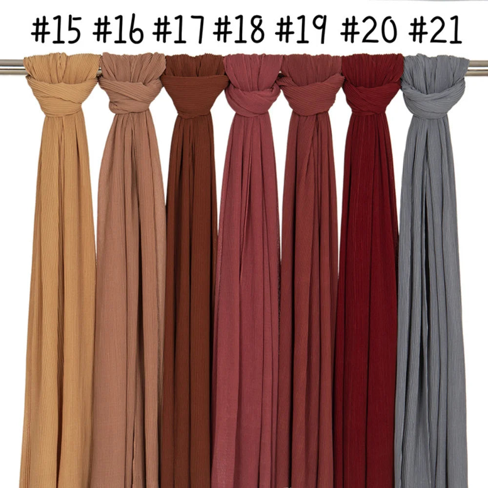 Big Size Pleated Chiffon Hijab Scarf for Muslim Women Turban Pashmina Shawls and Scarves Women Bandana Headband Hijabs Headscarf