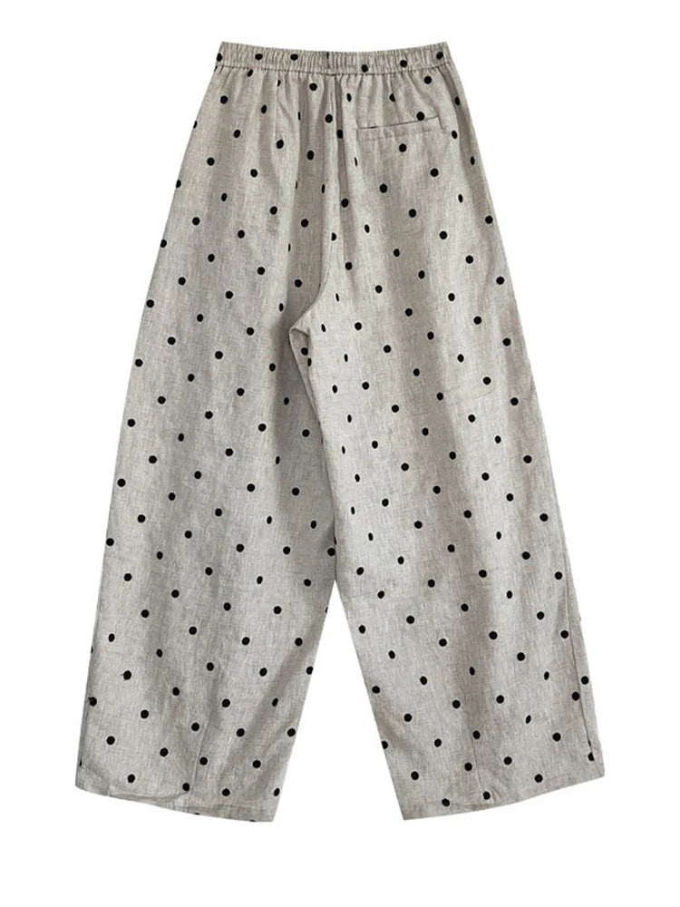 [EAM] High Elastic Waist Linen Dot Embroidery Wide Leg Long Pants New Trousers Women Fashion Tide Spring Autumn 2025 1DJ1548