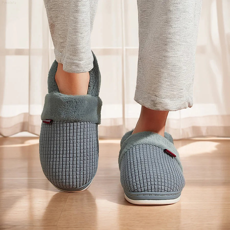 Winter Home Slippers for Women Bedroom Anti-slip House Cotton Shoes Warm Plush Couples Indoor Slippers