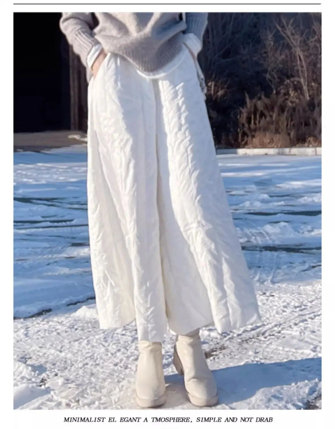 Autumn Winter Thick Long Skirt White Wide Leg Cotton Loose Pleated Maxi Skirts for Women Jupe Vintage A Line High Faldas Mujer