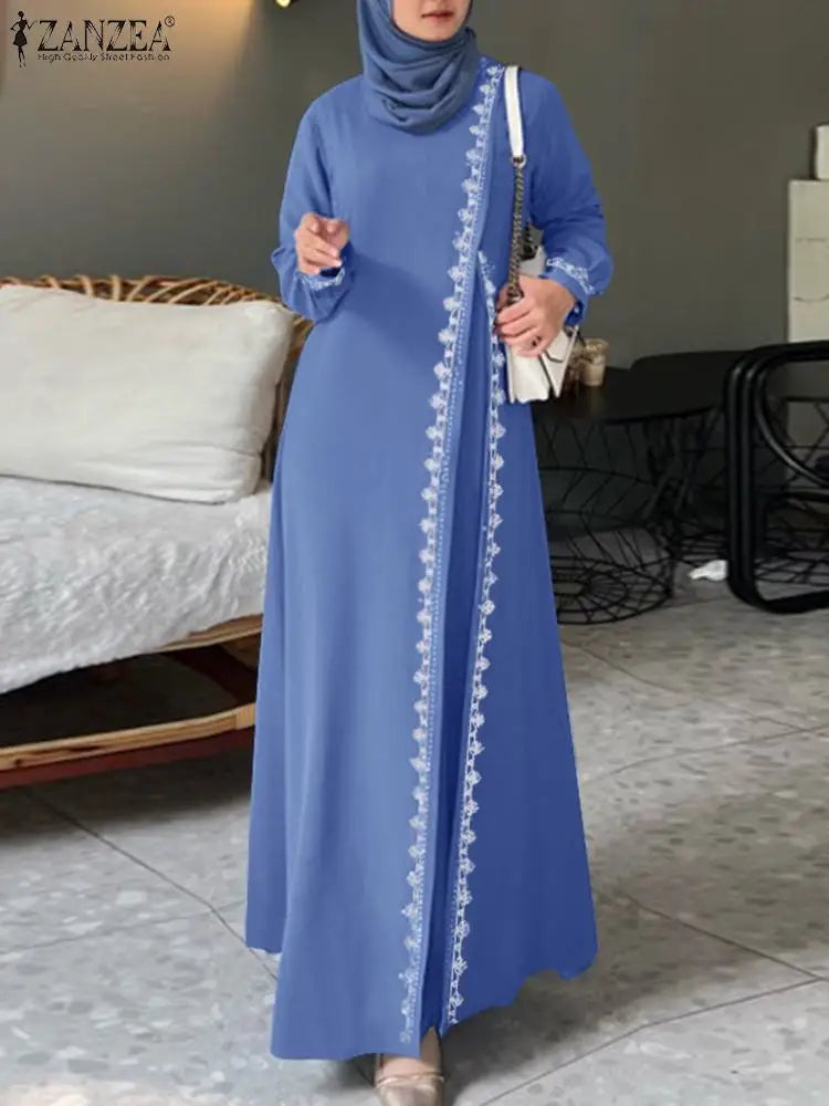 Spring Lace Crochet Maxi Dress Muslim Turkey Abaya Elegant Loose Vestidos Women Long Sleeve O Neck IsIamic Robe Kaftan