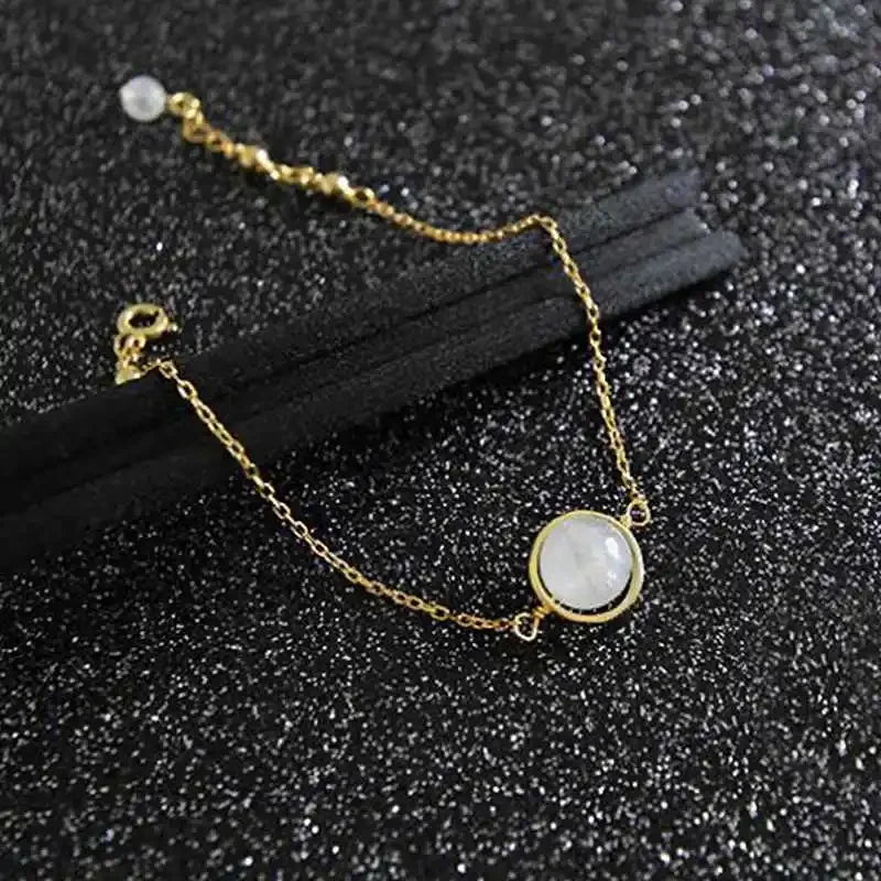 Natural White/Gray Moonstone Aquamarine Bracelets Gold Chain Link 925 Sterling Silver Bracelet for Women Girls Jewelry YBR040