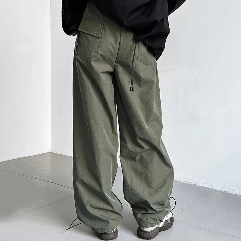 High-waist Drawstring Green Long Wide-leg Pants New Loose Trousers Women's Fashionable Spring Women's Pants