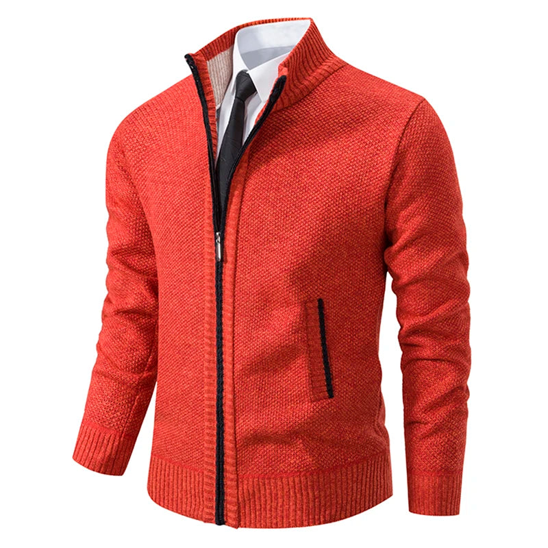 Autumn And Winter New Jersey Men's Casual Sports Coat Solid Color Stand Collar weater Grab Fleece Warm Zipper Cardigan