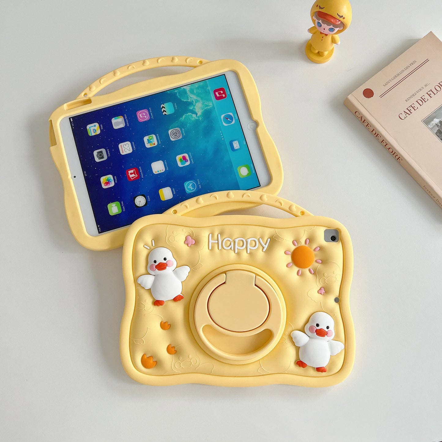 Soft Silicone Case For Huawei Honor Pad 9 12.1" HEY2-W09 V6 V7 2020 2021 10.4 inch 360 Rotating Stand Cover Cute Duck Kids Funda